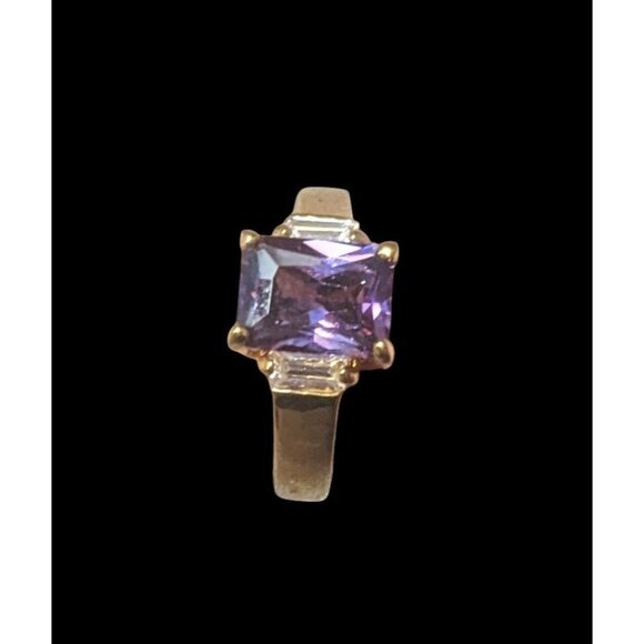 Whimsical Fantasy Purple Stone Bright Gold Tone Ring Size - Picture 16 of 16